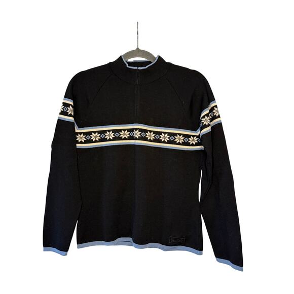 Dale of Norway Black Blue Snowflake 1/4 Zip Long Sleeve Pullover Sweater Sz M - Picture 2 of 9